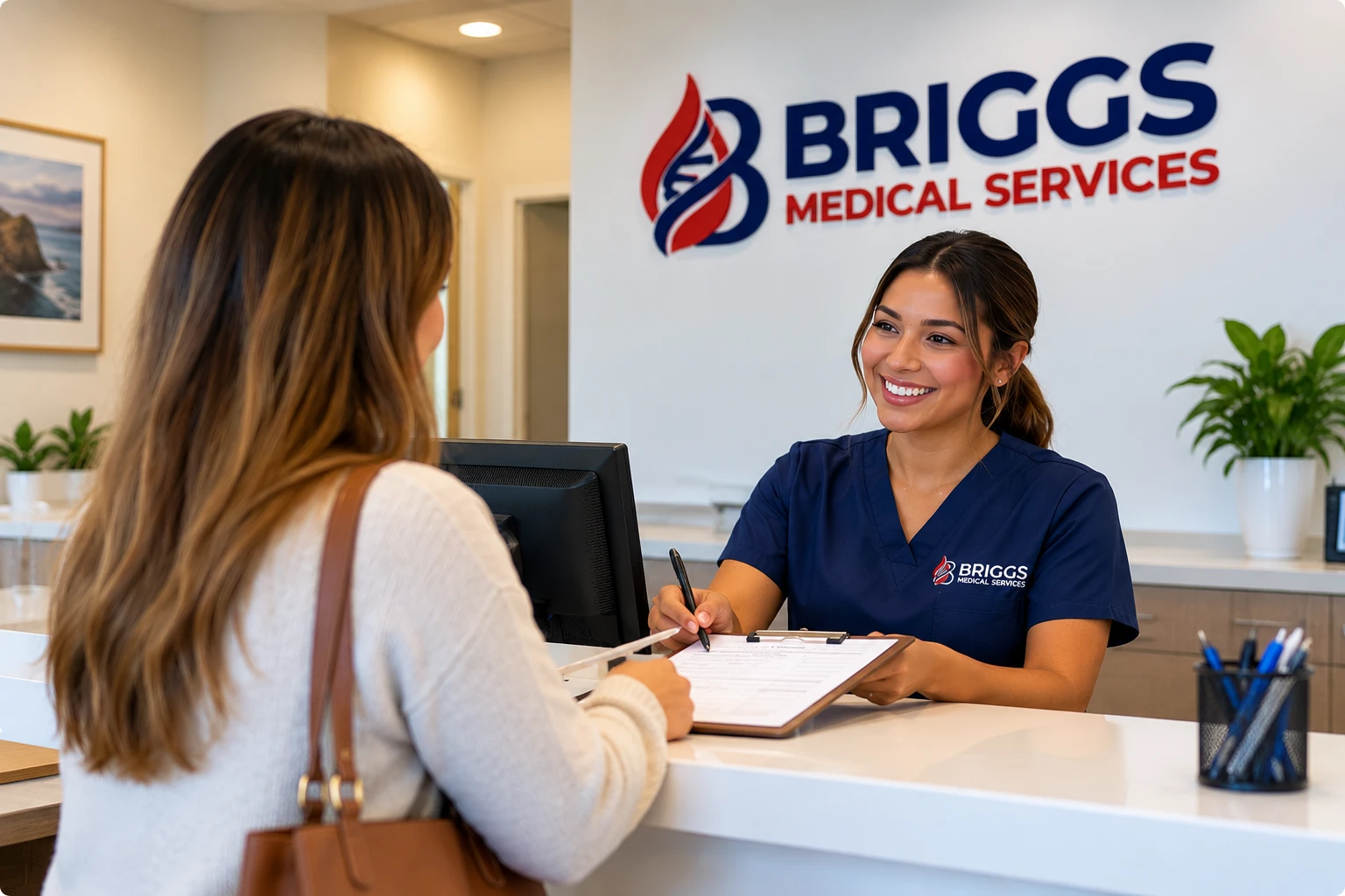 Patient speaking with medical office staff